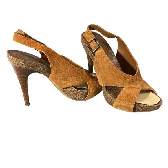 Womens BCBGeneration Brown Suede Open Toe High Heel Shoes - Picture 4 of 9